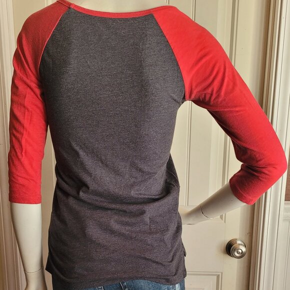 LOL Vintage Dark GrayHeather and Red Believe Raglan Sleeve Christmas Tee S - Picture 5 of 6